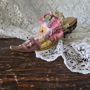 Kathryn’s Collection Pink & Gold Victorian Decorative Shoe – Handcrafted Floral